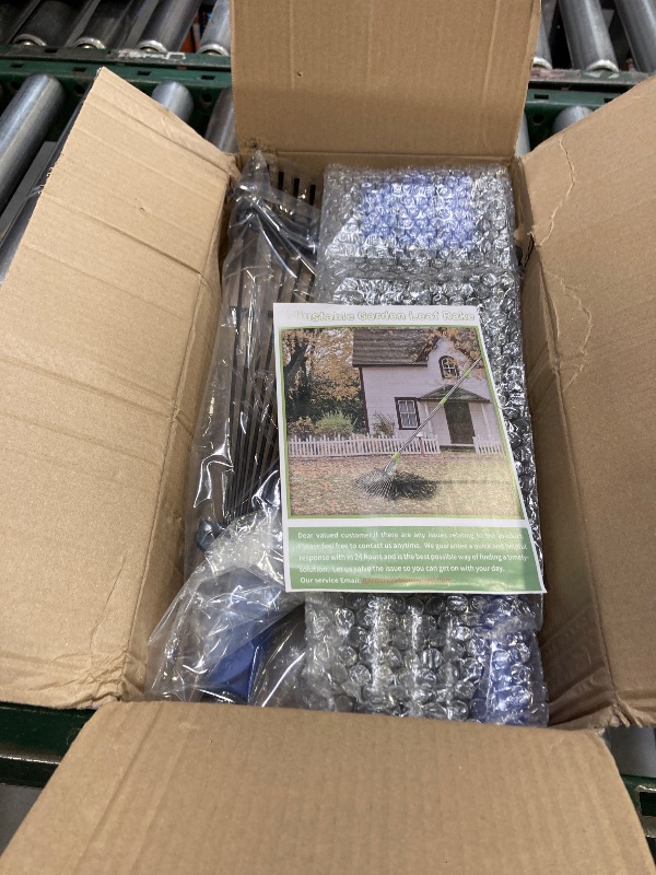 Photo 1 of Adjustable Metal Leaf Rake Long Handle, Garden Rakes for Lawns Heavy Duty Leaves with Expandable Head 8-17", Yard Women Kids Rake for Gardening RV Camping