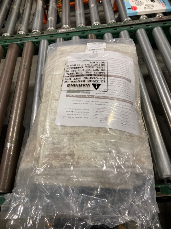 Photo 1 of 5x7 Washable Area Rug for Living Room: Modern Abstract Rugs Soft Non-Slip Low-Pile Indoor Floor Carpet for Bedroom, Dining Room, Nursery (BeigeBrownBlue, 5'x7')