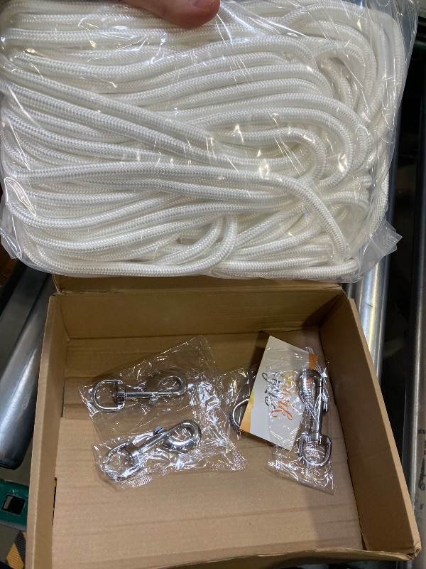 Photo 1 of [Upgraded] 5/16” 100Ft Flagpole Rope Kit with 4 Pcs 3.3” Swivel Snap Hook - High Weight Bearing Anti-Tearing Utility Rope with Durable ZinC Alloy Swivel Hooks - Flag Pole Accessories Replacement Kit