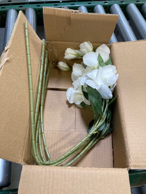 Photo 1 of 5 Bundles Artificial Eustoma Flowers, Silk Lisianthus with 4 Heads per Stem (27.5") - Realistic Fake Flowers UV Resistant for DIY, Wedding Centerpieces, Home Decor, Outdoor Porch Planter (White)