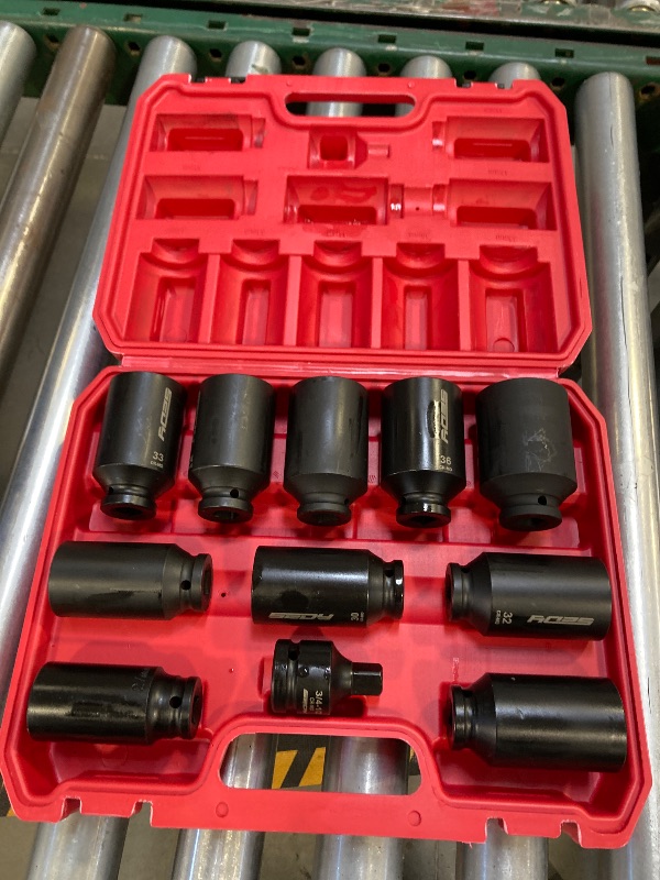 Photo 1 of 1/2 Drive Deep Impact Socket Set: 11-Piece Metric Size Wheel Axle Nut Wrench Metric Large Jumbo 27mm 29mm 30mm 31mm 32mm 33mm 34mm 35mm 36mm 38mm Spindle Joint High Torque Truck Bearing Locknut