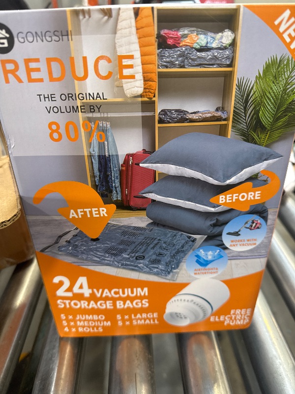 Photo 1 of 24 Pack Vacuum Storage Bags with Electric Pump, (5 Jumbo, 5 Large, 5 Medium, 5 Small, 4 Roll Up Bags) Space Saver Bag for Clothes, Mattress, Blanket, Duvets, Pillows, Comforters,Travel