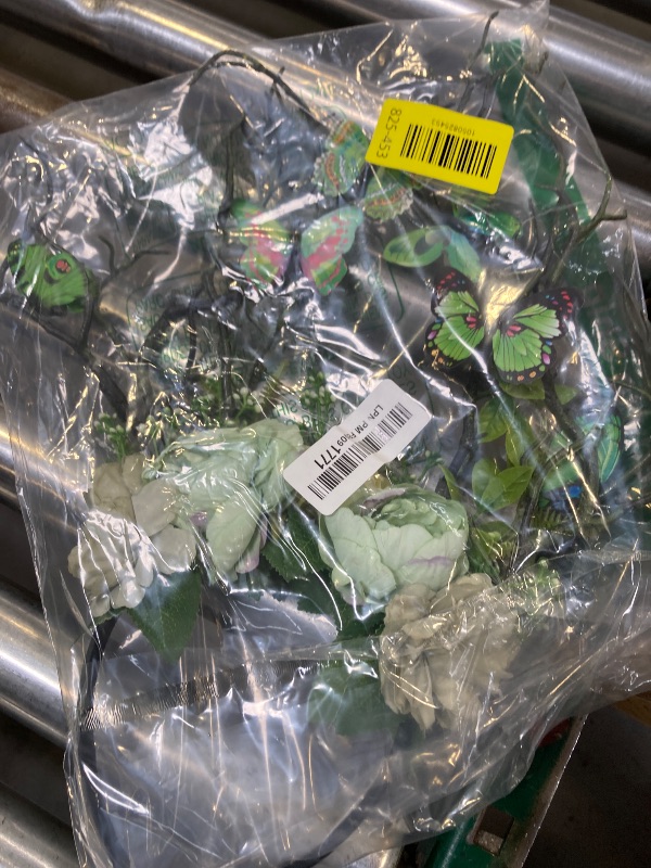 Photo 1 of MOSTORY Green Flower Branch Headband - Handmade Tree Hairband with Butterfly Woodland Headband Floral Forest Crown for Women Renassance Renfaire Woodland Costume Cosplay Photoshoot