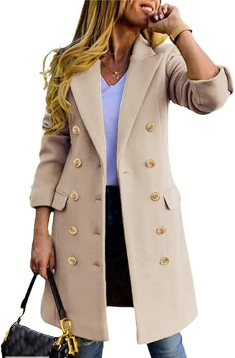 Photo 1 of Kinghua Women's Double Breasted Wool Coat Fall Winter Notched Lapel Midi Long Wool Peacoat Jacket size xl