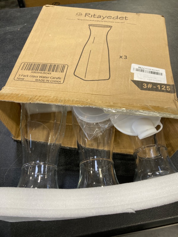 Photo 1 of 3 Pack 35 Oz Square Glass Carafe w5 Lids and 1 Silicone Pour Spout! Juice Pitchers for Fridge - Glass Beverage Dispensers for Water, Iced Tea, Beverage, Milk, Cold Brew, and Mimosa Bar