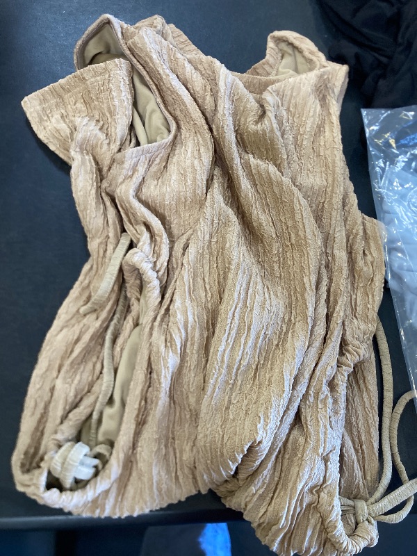 Photo 1 of Acelitt Women's Summer Dresses 2025 Beach Casual Crewneck Loose Sundress Ribbed Cut Out Mini Dress Khaki size large