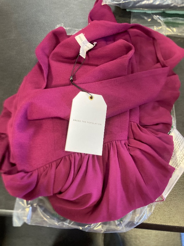 Photo 1 of Dress the Population Womens Sleeveless Plunging Fit and Flare Midi Dress, Dark Magenta, Medium US