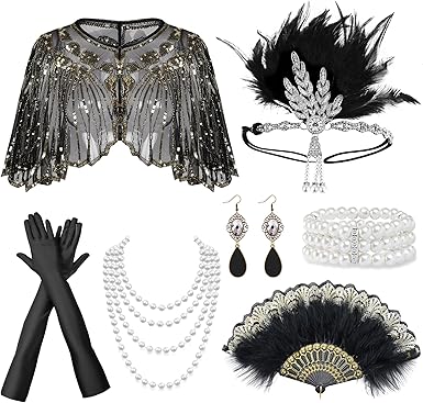 Photo 1 of 1920s Flapper Accessories Set Gatsby Headband Roaring Costume 20s Theme Accessories for Women

