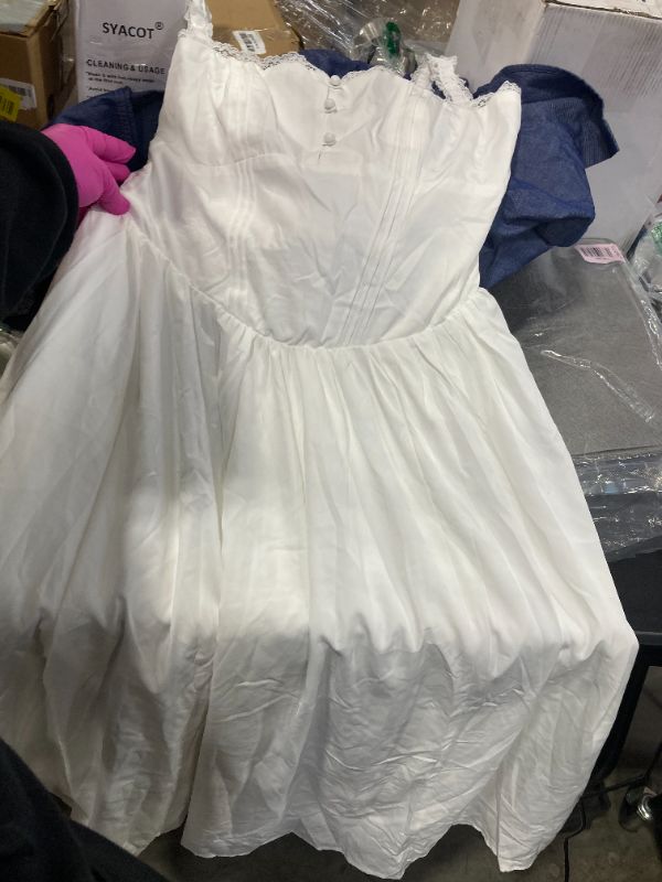 Photo 1 of *NOT SAME AS STOCK PHOTO, SEE NOTES** Floral Corset Midi Dress Flowy Slit Summer Spring Wedding Guest Dresses for Women Sundress with Pockets White L