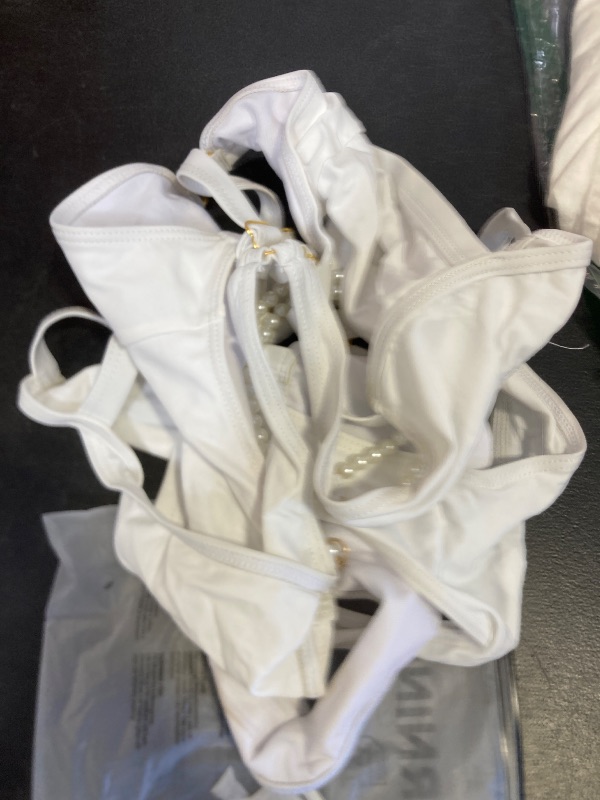 Photo 1 of BEAUDRM Women's Solid Ring Linked High Cut Out Backless One Piece Swimsuit Y2K Bathing Suits Swimwear Beachwear White Large