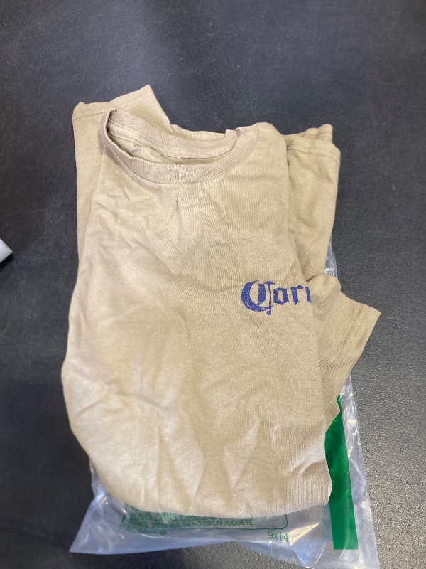 Photo 1 of 2Bhip Corona Extra Beer Label Front & Back Print Mens Sand Short Sleeve Vintage Style Graphic T-Shirt - Large