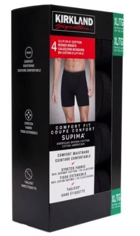 Photo 1 of Kirkland Signature Men's Stretch Cotton Boxer Briefs, Black/Gray, Extra Large, 4 Count