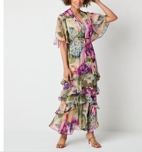 Photo 1 of Melonie T Womens Short Sleeve Floral Maxi Dress, 10, Beige
