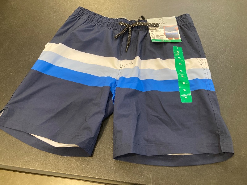 Photo 1 of Hurley Mens Lightweight Volley Swim Short Trunk (US, Alpha, X-Large, Regular, Regular, Dark Blue Stripe)