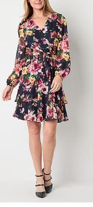 Photo 1 of SIZE 12-R & K Originals Womens Long Sleeve Floral Fit + Flare Dress
