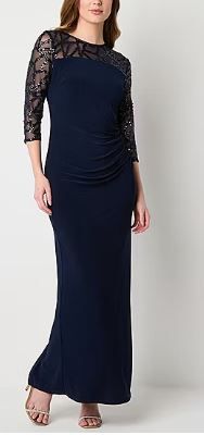Photo 1 of SIZE 16-Brianna Milay Womens Embellished 3/4 Sleeve Evening Gown
