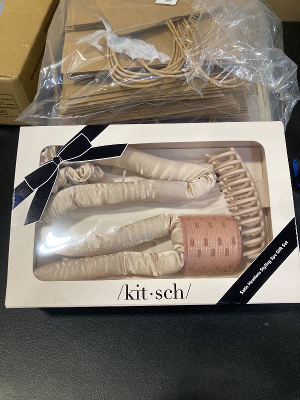 Photo 1 of Kitsch Satin Heatless Hair Curler Styling 5pc Gift Set - Satin Heatless Hair Curler w/ 2 Scrunchies, Ceramic Thermal Roller & Claw Clip, Gifts for Women, Hair Roller Styling & Accessories- Champagne