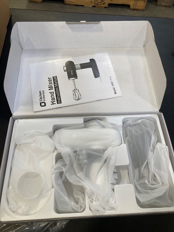 Photo 1 of Kitchen in the box Cordless Rechargeable Hand Mixer for Kitchen, Portable Handheld Electric Mixer with Beaters, Whisks, 6-Speed Digital Display, Charging Base and USB-C Charge Cable (Pearl White)