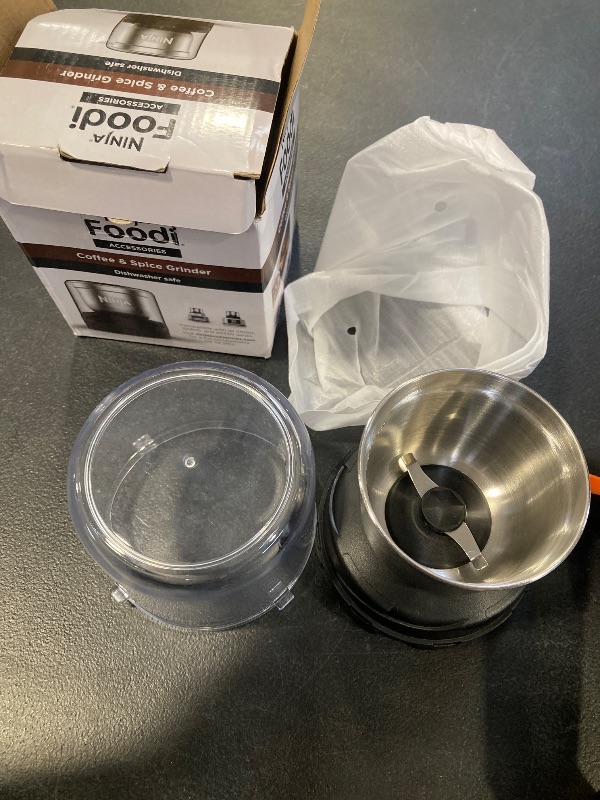 Photo 1 of Ninja Foodi Coffee & Spice Grinder, Compatible only with Ninja SS100, SS350, and SS400 series blenders, Compact, Pulverize Through Tough Spices, 12-Tbsp Capacity, Stainless Steel & Black, XSKGRINDER