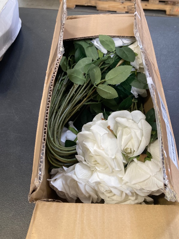 Photo 1 of Hananona 50 Pcs Artificial Roses in Bulk, Fake Velvet Silk White Roses Realistic White Roses for Wedding Centerpieces Flower Arrangement Home Decor (50, White)
