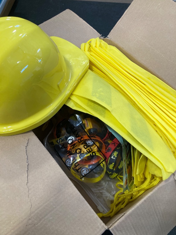 Photo 1 of Sratte 55 Pieces Construction Vehicle Birthday Party Favors Supplies Set, Construction Theme Hats Goodie Bags Stickers Bracelets and Truck Toys Bulk for Kids Award Party Supplies