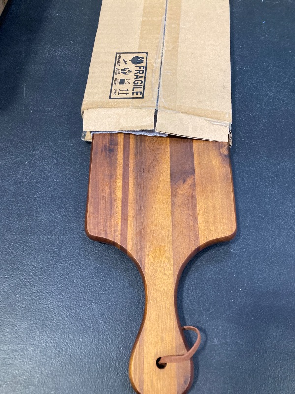 Photo 1 of AIDEA Acacia Wood Cutting Board with Handle, Wooden Cheese Board Charcuterie Boards for Bread, Meat, Fruits, Cheese and Serving, Food Serving Tray for Kitchen, 17 x 6 inch