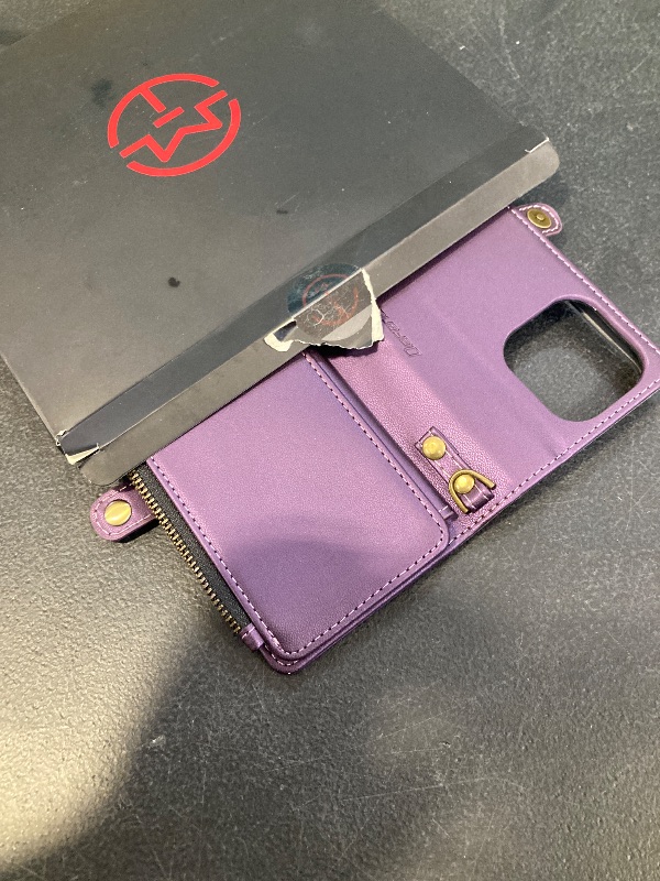 Photo 1 of Defencase Compatible with iPhone 13 Pro Case Wallet with RFID Blocking Card Holder for Women Men, Soft PU Leather Magnetic Snap Flip Zipper Strap Wallet Phone Case Fit for iPhone 13 Pro 6.1", Purple