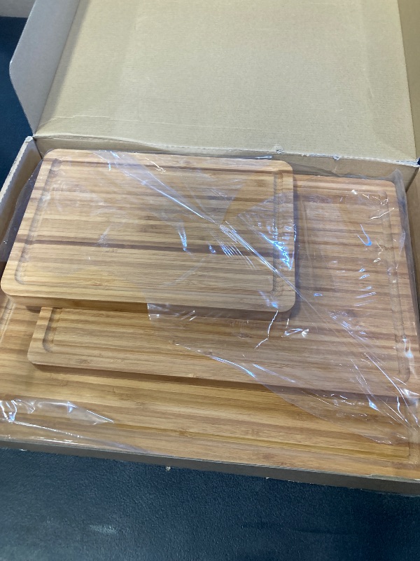Photo 1 of Allsum Extra Thick Wooden Cutting Boards for kitchen (Set of 3), Large Bamboo Wood Cutting Board, Butcher Blocks, Charcuterie Boards with Side Handles and Juice Groove
