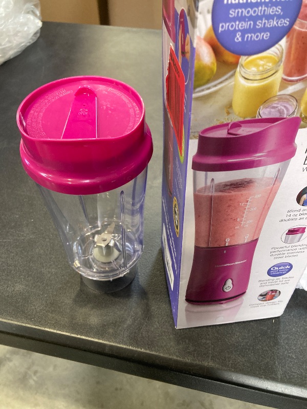 Photo 1 of Hamilton Beach Portable Blender for Shakes and Smoothies, 14 Oz BPA Free Travel Cup & Lid, Durable Stainless Steel Blades, Personal Smoothie Blender, Raspberry, 51131G