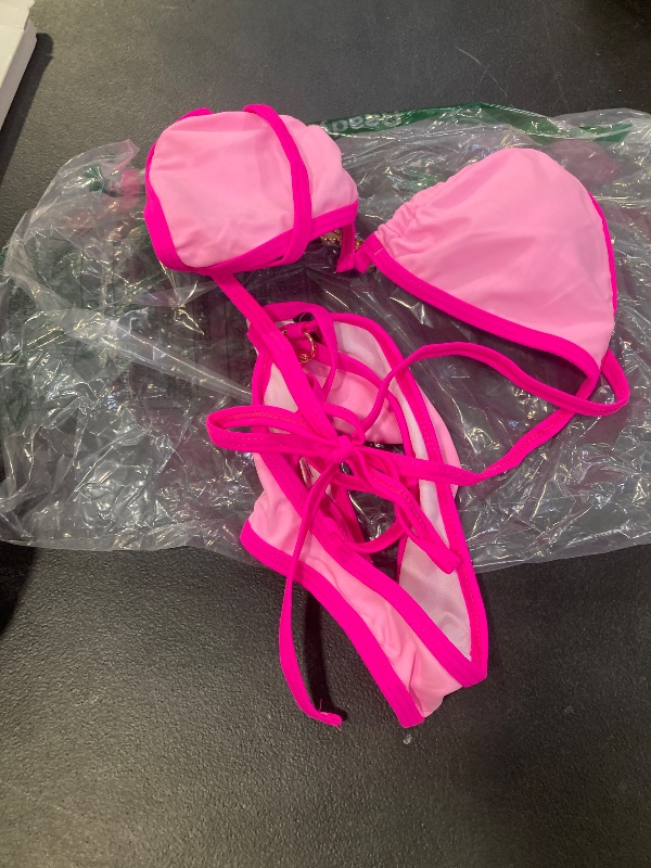 Photo 1 of MEDIUM-ATENGNES Women's Triangle Thong Bikini Sets Sexy Brazilian String Chain 2 Piece Swimsuit Cute Bathing Suit Pink/Rose