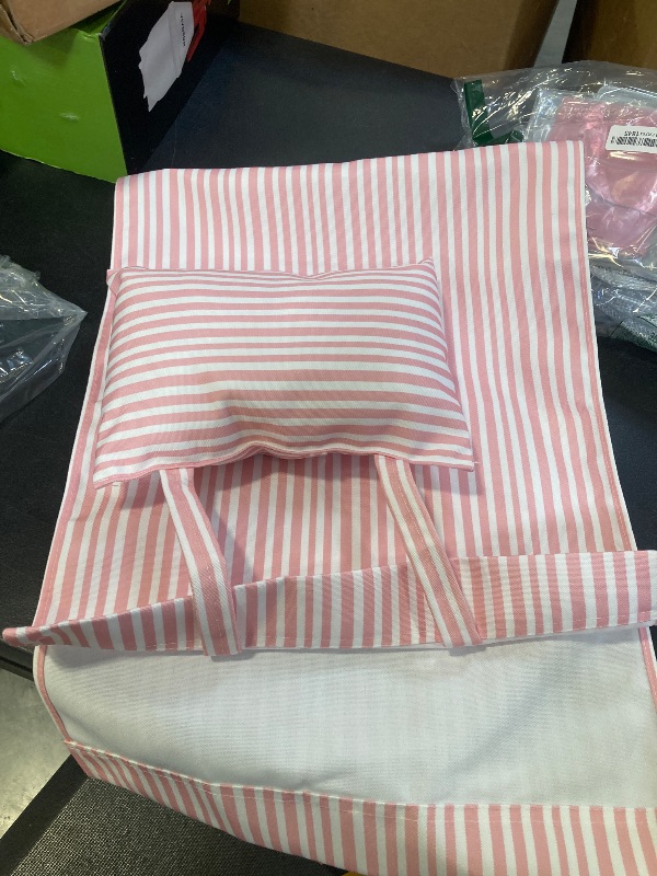 Photo 1 of GORGECRAFT 55.5x16.9 Inch Beach Sling Chair Canvas Pink White Stripes Replacement Deck Chairs Cloth Fabric Folding Lounge Chair Cover Canvas for Sunbathing Garden Courtyard Patio Outdoor
