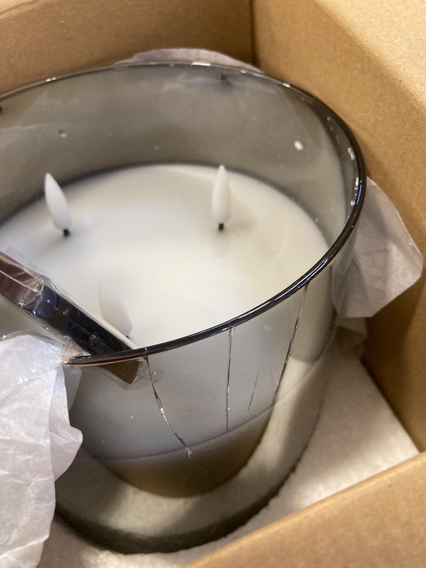 Photo 1 of Eywamage 3 Wick Silver Grey Glass Flameless LED Candle with Remote, Flickering Large Battery Pillar Candle Decor ? 6" H 6"
