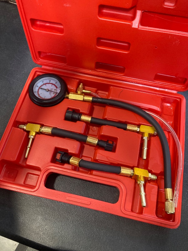 Photo 1 of BETOOLL Fuel Pressure Test Kit 0-100PSI with 9.49,7.89,6.30 Fuel Line Fittings