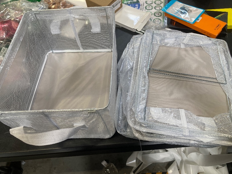 Photo 1 of 6 Pack Snack Organizer with Steel Frame for Pantry, Foldable Snack Basket Snack Storage Bins with Handles & Base Plate for Pantry Shelf Countertop Office Chip Popcorn