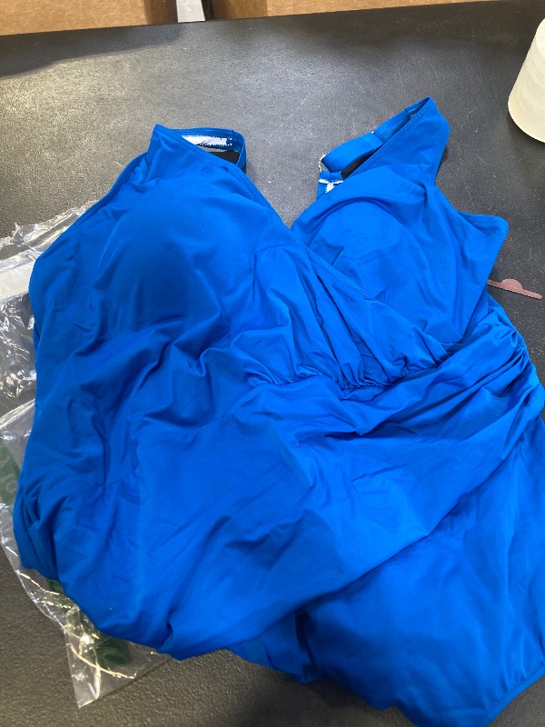 Photo 1 of 2XL-Eomenie One Piece Swimsuit for Women Tummy Control Bathing Suit V Neck Swim Suit Ruched Criss Cross Swimwear Deep Blue