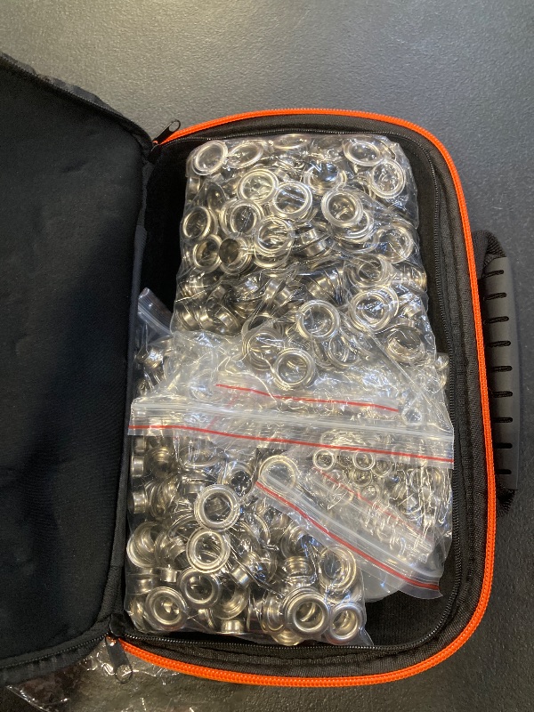 Photo 1 of HAPDEN Grommet Tool Kit 1/2 1/4 3/8 Multi-Size Hole Punch, 600 Pcs Heavy Duty Grommets Tool Kit, Eyelets and Grommets for Tarps, Fabric Rings, Leather, Tents, Vinyl, Canvas and so on