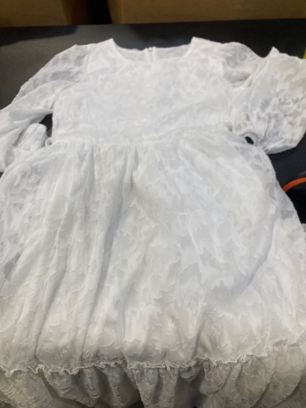 Photo 1 of MITILLY Fall Flower Girl Dress for Wedding Formal Long Sleeve Crew Neck A-Line Elastic Waist Boho Party Maxi Dresses with Belt 12 Years White