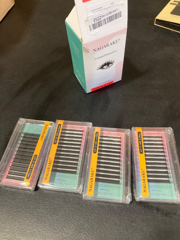 Photo 1 of NAGARAKU 5 Trays yy Eyelash Extensions y lash 0.07mm D 8-15mm Mix Tray in 1 pack Premade 4D Easy Fan Russian Volume Cluster Faux Mink Matte Black 12 rows