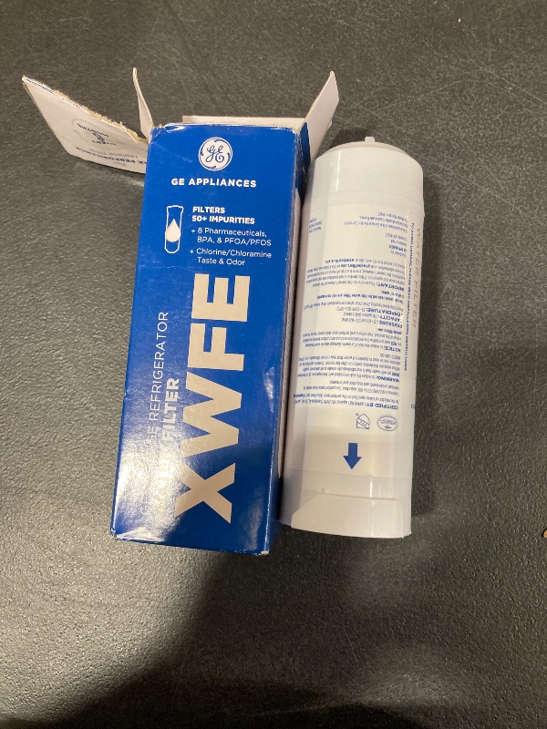 Photo 1 of GE XWFE Refrigerator Water Filter, Genuine Replacement Filter, Certified to Reduce Lead, Sulfur, and 50+ Other Impurities, Replace Every 6 Months for Best Results, Pack of 1