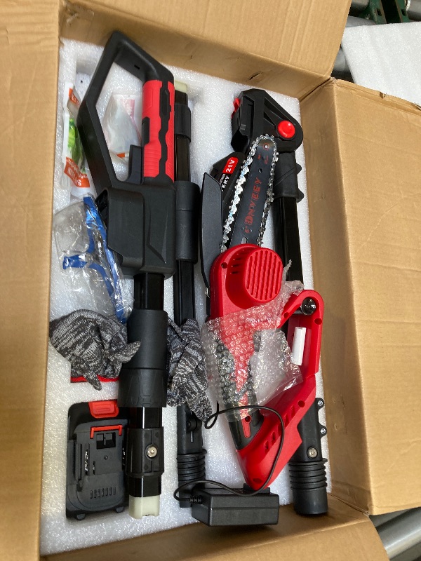 View 4 of  Cordless Pole Saw for Tree Trimming, 2-in-1 Electric Pole Saw & Mini Chainsaw Kit with 2x 21V Batteries, Long Reach for High Branches (DZJ3024) 
