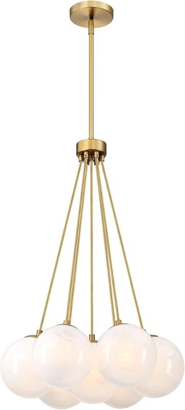 Photo 1 of Modern Globe Chandelier Milky Glass Shade Gold Sputnik Ceiling Light Fixture, Mid Century Bubble Dining Room Pendant Light, Hanging Island Light for Kitchen Bedroom Entryway Over Table
