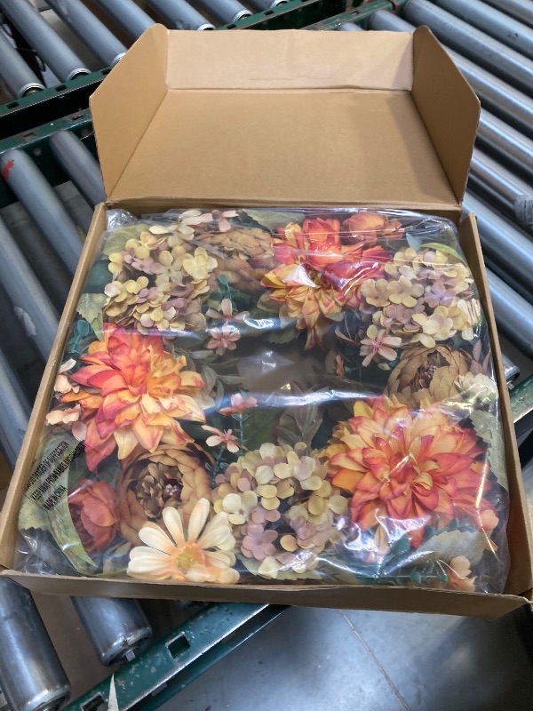 Photo 1 of  WANNA-CUL 24 Inch Spring Fall Wreaths for Front Door,Fall Wreath with Orange Hydrangea&Peony and Dahlia Flowers-Fall Decoration for Home-Large Fall Decor Door Wreath for Autumn,Harvest 