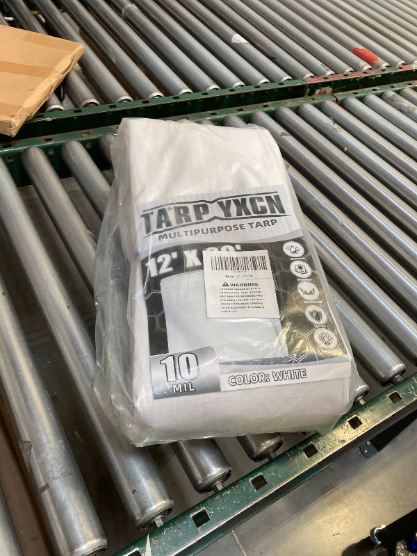 Photo 1 of  White Tarp 12x20 Feet, 10 Mil Thick Waterproof Poly Tarps Cover UV Resistant, Rip & Tear Proof with Metal Grommets Every 20 Inches 