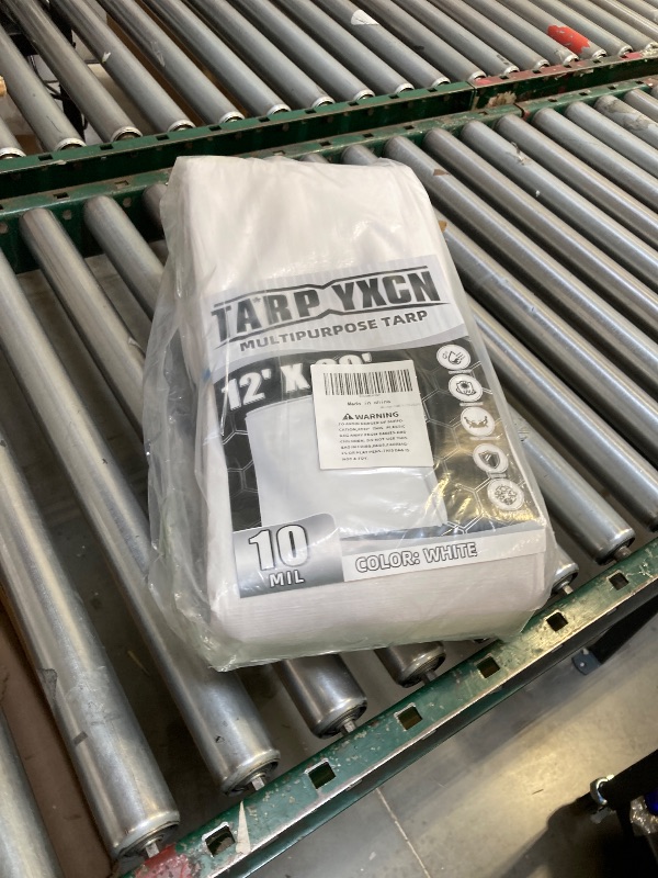 Photo 1 of  White Tarp 12x20 Feet, 10 Mil Thick Waterproof Poly Tarps Cover UV Resistant, Rip & Tear Proof with Metal Grommets Every 20 Inches 