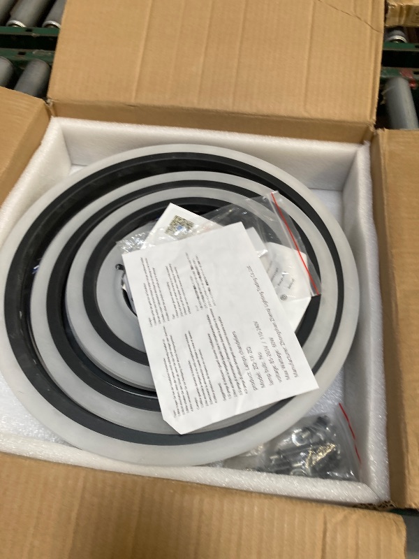 Photo 1 of  Modern LED Ceiling Light, Semi-Flush Mount with Remote Control, Dimmable Brightness (3000-6000K), 8-Ring Black Design for Living Room, Bedroom, Hallway, Kitchen, and Dining Room Ceiling Lamp 