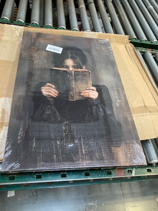 Photo 1 of  Framed Dark Academia Canvas Wall Art Gothic Victorian Woman Reading Magic Book Poster Print Dark Moody College Girl Painting Picture Wall Decor for Library Corner Bedroom Dorm Living Room 16x24 Inch 