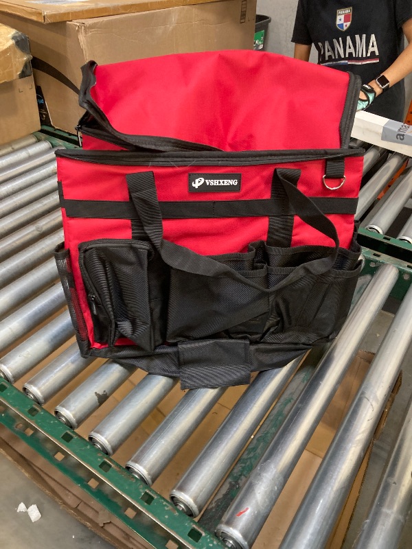 Photo 1 of  Rolling Cleaning Caddy Bag with Wheels, Large Cleaning Cart Detachable Trolley, Cleaning Bags for Housekeepers With Shoulder Strap & Multi Pockets for Cleaning Tools Storage (Red) 