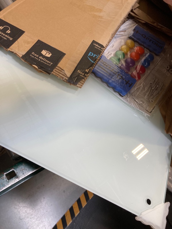 Photo 1 of  H-Qprobd White Board 24”x18“ Magnet Dry Erase Boards Frameless Magnetic Glass Whiteboard for Wall, Wall Mounted Whiteboard Includes 12 Magnets, 8 Markers and 2 Erasers 