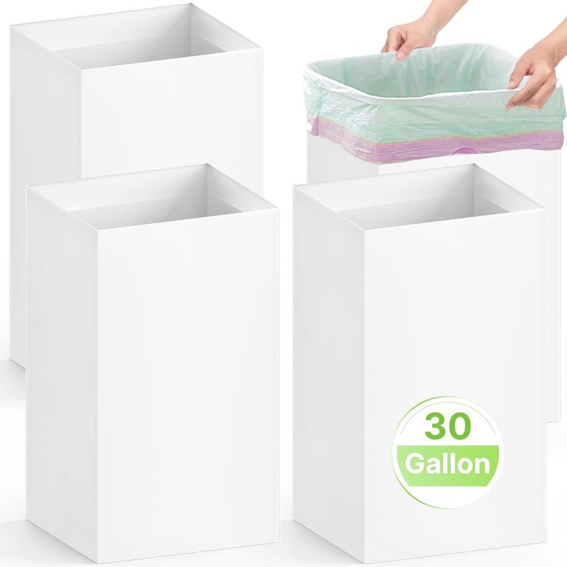 Photo 1 of  4 Pack Extra Large Disposable Trash Cans, Reusable Portable Garbage Can, 30 Gallon (30" H x 14" W x 14" D), Extra Thick Recycled Cardboard Portable Garbage Can and Recycling Bins,White 