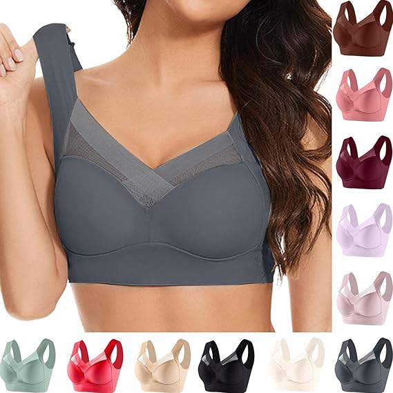Photo 1 of  Bras for Older Women Seamless Wireless Posture Correcting Push Up Anti Sagging Full Coverage Ice Silk Bra MEDIUM 